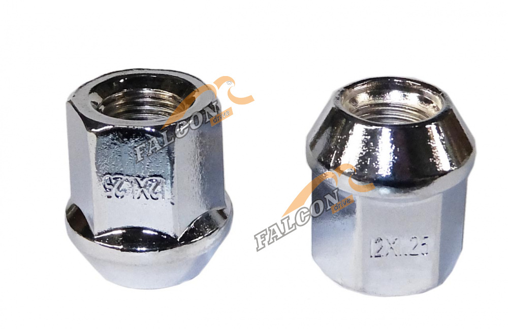 Гайка М12*1,25*25 колесная НИВА, NSN, SZ, SBR, INF (кл. 19, хром, откр.) (LS) 20шт
