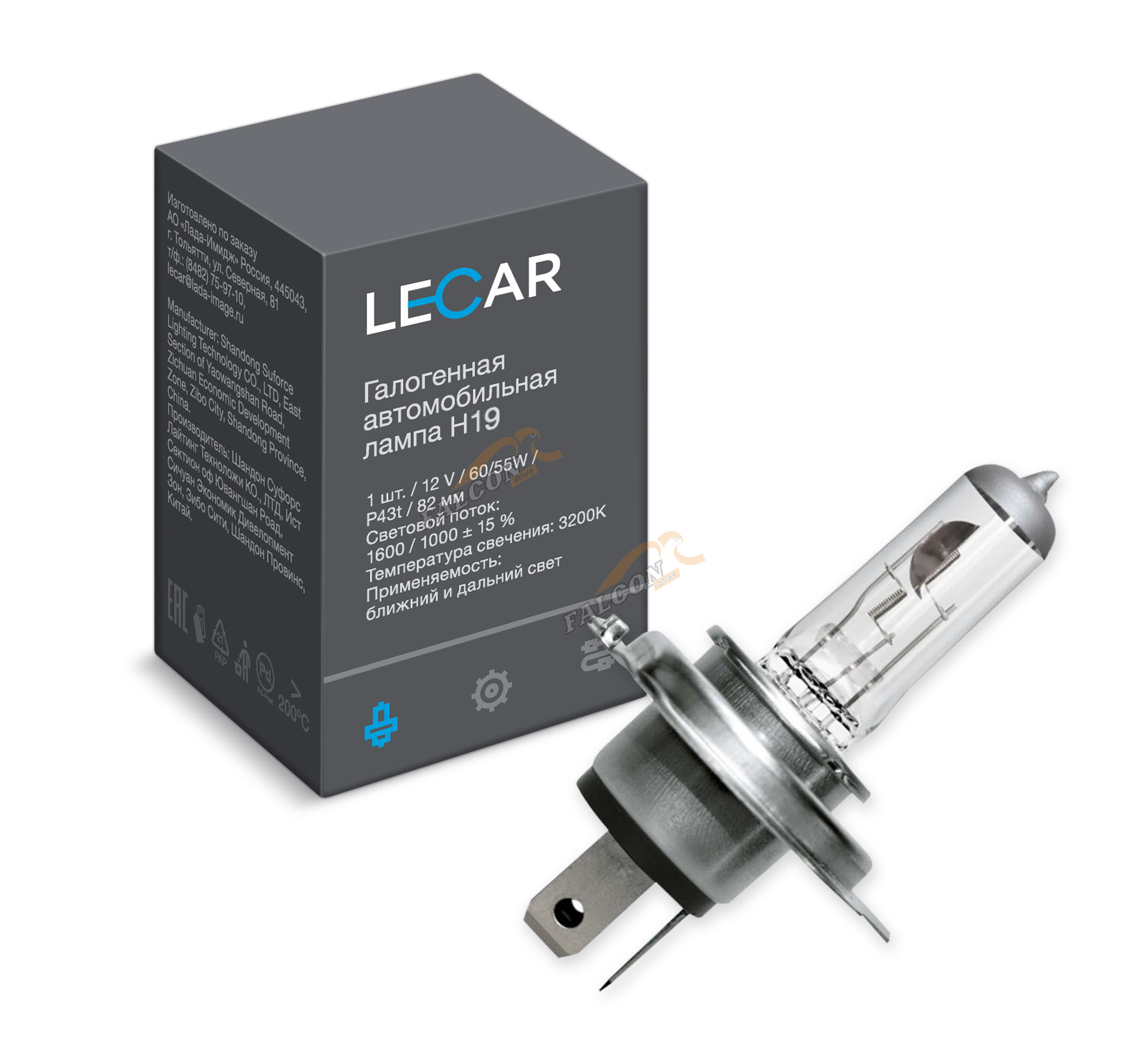 Лампа H19 галог 12V60/55W (LECAR) 