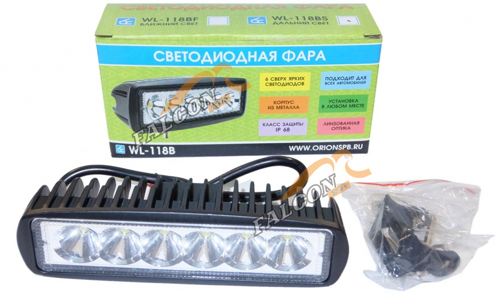 Фара противот прямоуг  (Вымпел) дальний свет, мет корп, 6 диодов   WL118BS