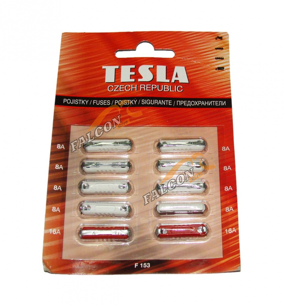 Предохр ВАЗ-2101  (Tesla) цилинд к-т (10шт) F153 (8*8A-2*16A)