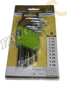 Набор ключей TORX 9 пр (Т10,15,20,25,27,30,40,45,50) корот (ДТ)