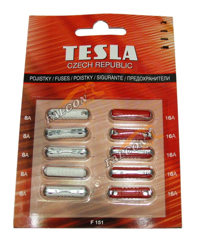 Предохр ВАЗ-2101  (Tesla) цилинд к-т (10 шт) F151 (5*8A-5*16A)